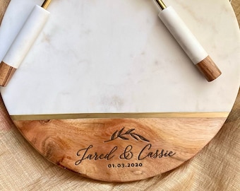 Wedding Gift For Couple, Charcuterie Board Personalized with 2pc Cutlery, Engagement Gifts, Cutting Board, Custom Cheese Board,Bridal Shower