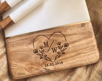 Wedding Gifts For The Couple, Personalized Charcuterie Board, Bridal Shower Gift, Engagement Gifts, Custom Engraved Cheese Board, Initials