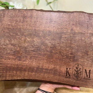 Personalized Live Edge Charcuterie Board, Custom Cheese Board, Thick Wood, Anniversary, Wedding, Couple Gift
