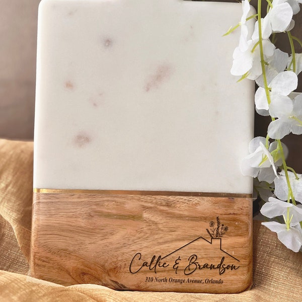 Personalized Marble Wood Cutting Board, Charcuterie Board, New Home, Housewarming, Closing Realtor, New Neighbor, Engagement Gift