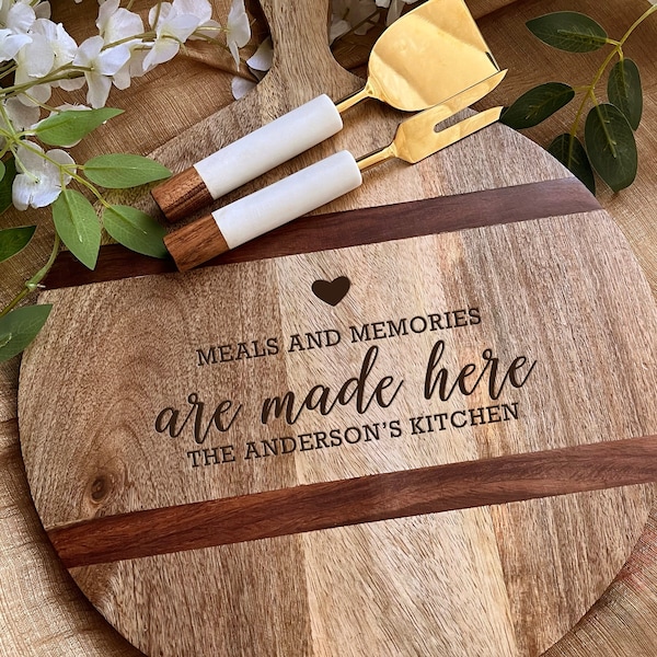 Custom Engraved Serving Platter, Charcuterie Board, Pizza Paddle Board, Serving Utensils,  Personalized Cutting Board Wedding Gift