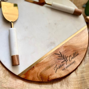 Charcuterie Board Personalized, Wooden Cutting Board, Wedding Gift, Custom Engraved Cheese Board, Monogrammed Board with Knife and Fork