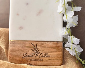 Personalized Cutting Board With Handle, Custom Wooden Cheese Board, Engraved Serving Board for Engagement, Custom Gift for Bride Anniversary