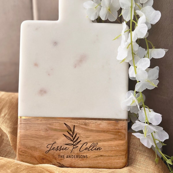 Personalized Cutting Board With Handle, Custom Wooden Cheese Board, Engraved Serving Board for Engagement, Custom Gift for Bride Anniversary