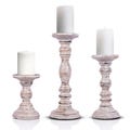 Set of 3 Rustic Wooden Pillar Candle Holders, Farmhouse Decor, Mango Wood Candlesticks