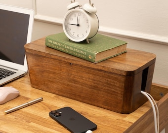 Wood Cord Management Box, Home-Decor, Cable Organizer, Desk Storage Organization, Power Strip Cover, Wire Hider, Surge Protector Cover