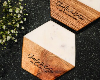 Wedding Gift / Engraved Coaster / Anniversary Gift / Coasters / Housewarming Gift / Gift for Her / Personalized Gift / Engagement Gift