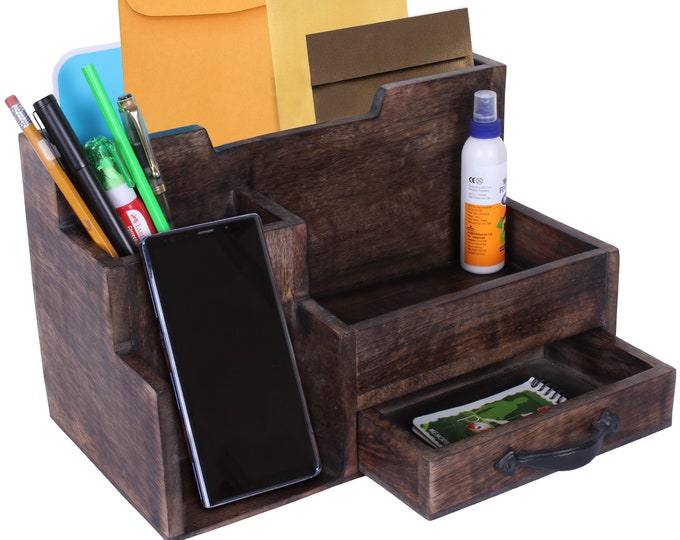 Desk Organizer with Cell phone holder - Perfect Mail Sorter or School Supplies Organizer for Desktop, Tabletop, and Counter