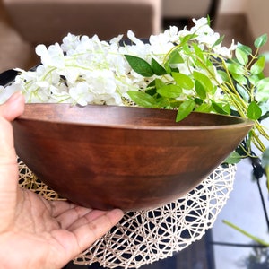 Wood Salad Bowl with Serving Utensils, Salad Serving Bowl, Centerpiece Bowls, Housewarming Gift Bowls, Fruit Bowl for Living Room Kitchen image 10