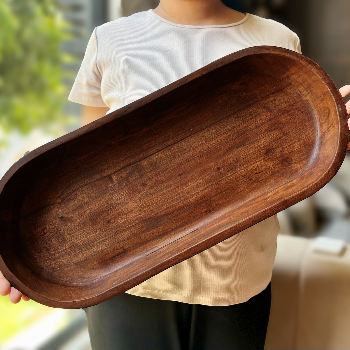 Dough Bowl, Large Fruit Bowl, Wooden Bread Bowl, Gift for Host, Decorative Tray,long Serving Tray,hand Carved Bowl,wedding Table Centerpiece - Etsy