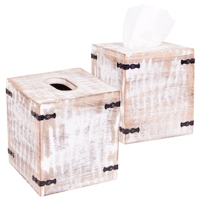 Square Tissue Box Wood with Slide-Out Bottom Cover Set of 2 image 4