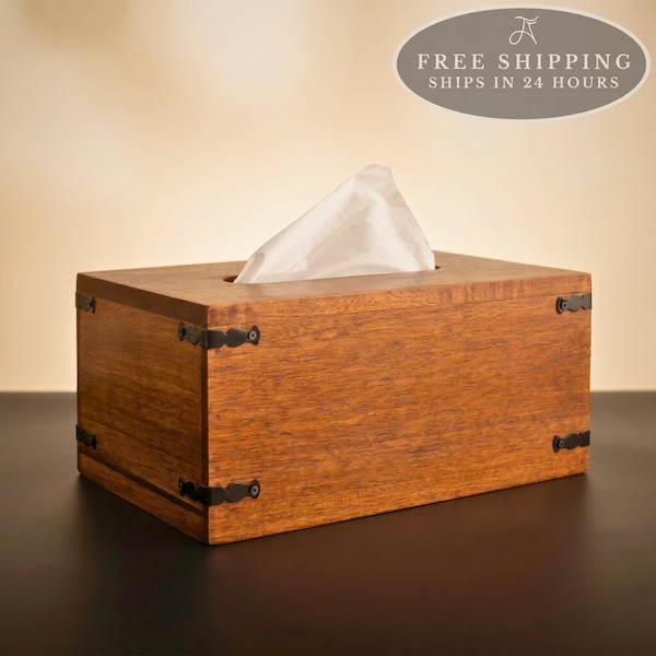 Wood Rectangular Tissue Box Cover: Slide-Out Bottom, Rustic Home Decor, Bathroom Organizer