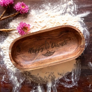 Happy Diwali Engraved Large Bowl, Diwali Party Table Top Decoration, Temple Decor, Gift for Guests, Festive Favors