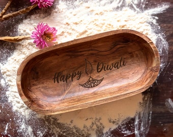 Große Schüssel mit Gravur „Happy Diwali“, Diwali-Party-Tischdekoration, Tempeldekoration, Geschenk für Gäste, festliche Gastgeschenke
