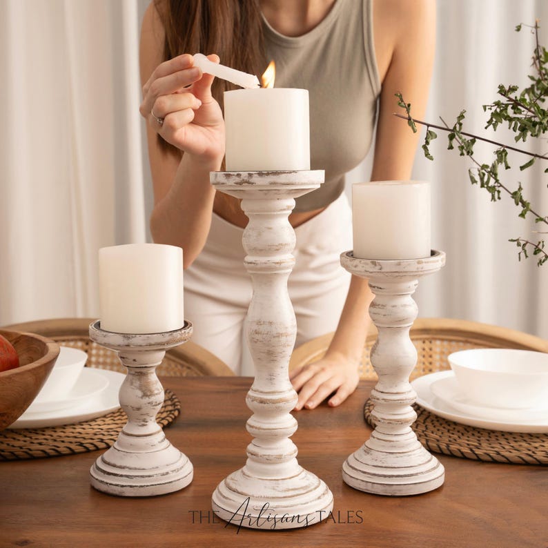 Candlestick Holder, Wood Candle Stand, Dining Table Decor, Wedding Centerpiece, Pillar Candle Holder, Table Centerpiece, Rustic Candle Holder, Tall Candle Holder, Hosting Decor, Wedding Decor, Holiday Decor, Christmas Gifts, Kitchen-And-Dining