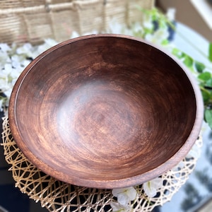 Wood Salad Bowl with Serving Utensils, Salad Serving Bowl, Centerpiece Bowls, Housewarming Gift Bowls, Fruit Bowl for Living Room Kitchen image 4