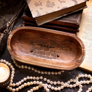 Unique Engraved Wooden Dough Bowl, Salad Bowl, Fruit Bowl, Gift for Grandma, Nana, Mama, From Grandkids, Grandson, Granddaughter