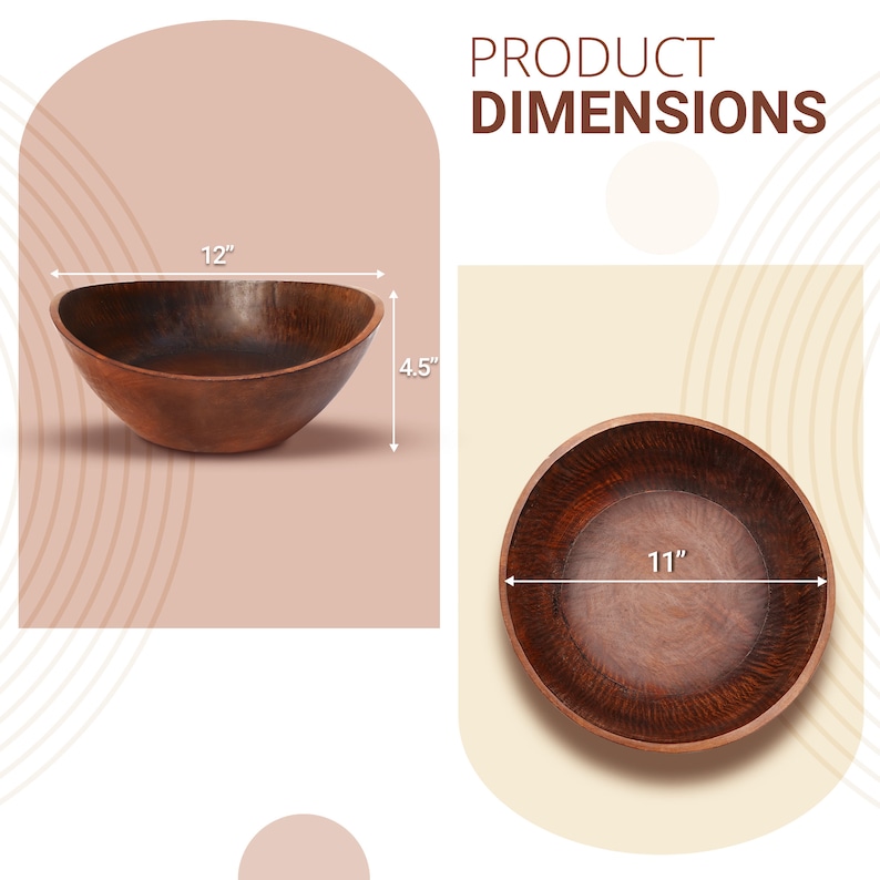 Curved Wood Dough Bowl / Decor Bowl for Ottoman, Living Room, Kitchen image 2