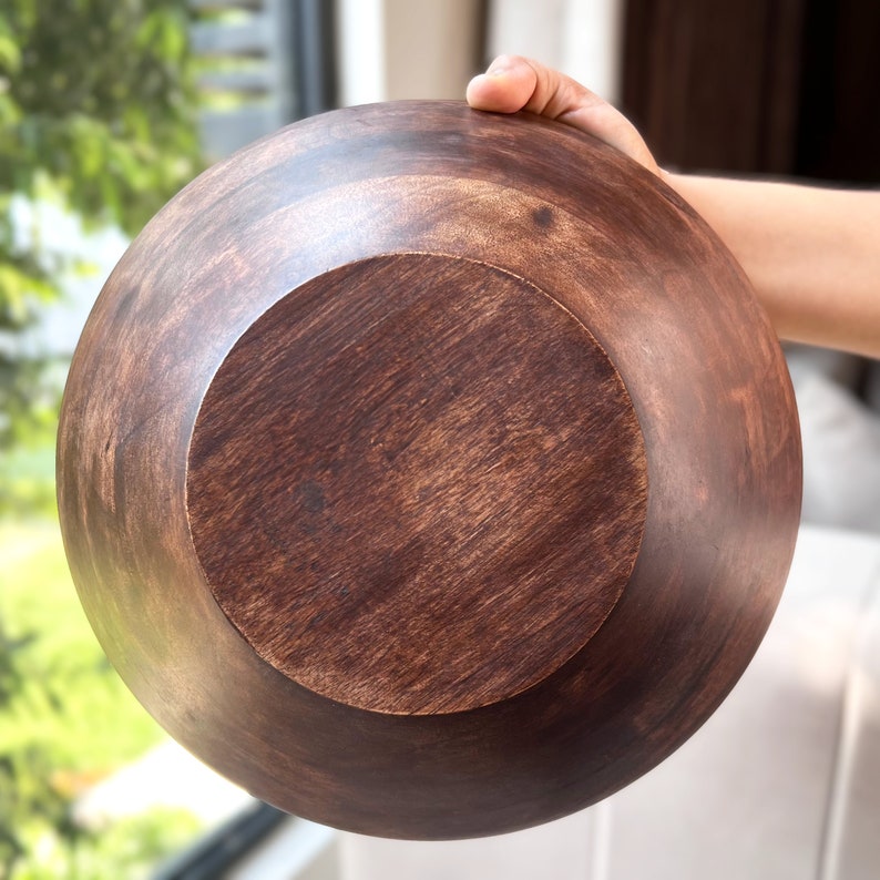 Wood Salad Bowl with Serving Utensils, Salad Serving Bowl, Centerpiece Bowls, Housewarming Gift Bowls, Fruit Bowl for Living Room Kitchen image 3