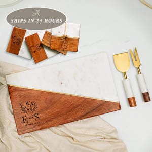 Custom Coaster and Cutting Board, Personalized Charcuterie Board, Home Gift For Mom, Marble Cheese Board, Grandma Gift, Wood Engraved Board