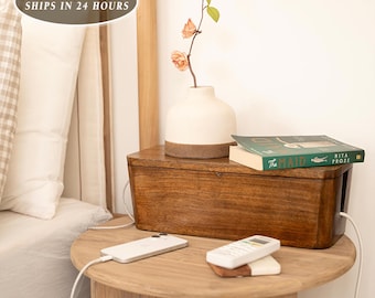 Boîte de gestion des câbles en bois : organiseur de cordon rustique, couverture pour multiprise, rangement pour câbles de bureau