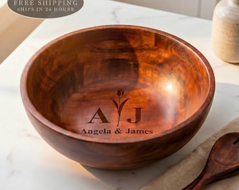 Personalized Salad Bowl with 2-Piece Cutlery Set: Fruit Bowl Centerpiece, Thanksgiving, Christmas