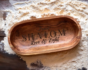 Love and Light Shalom Handmade Wooden Dough Bowl, Happy Hanukkah Decor Gift, Jewish Holiday Celebration