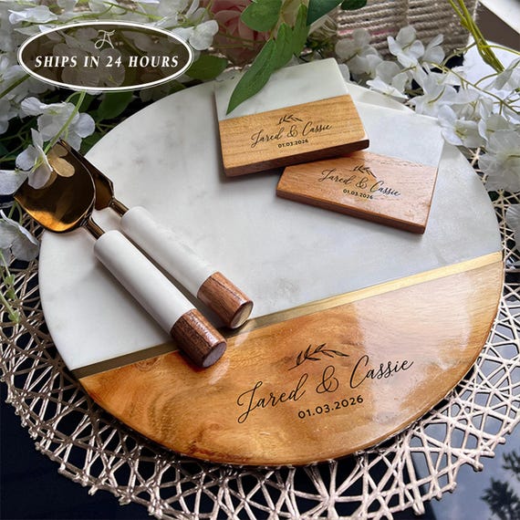 Wedding Gifts Couple, Charcuterie Board Personalized with 2pc Cutlery, Engagement Gift, Personalized Holiday Decor,Cutting Board,Cheeseboard