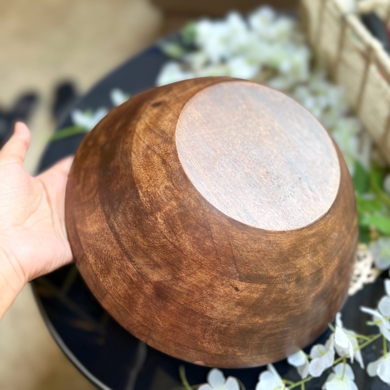 Wood Salad Bowl with Serving Utensils, Salad Serving Bowl, Centerpiece Bowls, Housewarming Gift Bowls, Fruit Bowl for Living Room Kitchen image 7