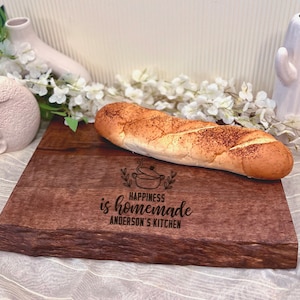 Personalized Live Edge Cutting Board, Wood Butcher Block, Custom Chopping Board, Etched Charcuterie Board for Wedding Gift, Anniversary Gift
