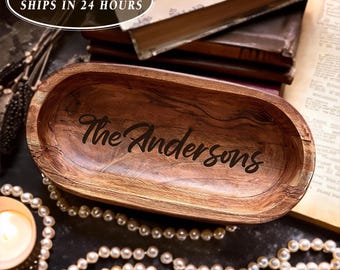 Personalized Wooden Dough Bowl: Rustic Serving Tray for Holiday Hosting and Mothers Day Gift