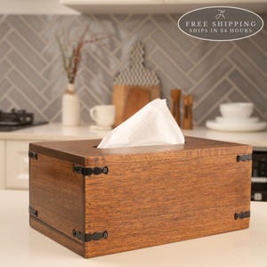 Tissue Box Cover Rectangular, Homeware, Wood Tissue Box Holder, Holiday Hosting, Home-Decor, Reusable Tissue Box With Slide Out Bottom