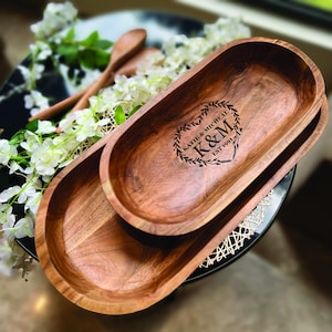 Personalized Engraved Dough Bowl, Custom Wedding Gift for Couple, Rustic Keepsake, Anniversary Gift, Valentine’s Gift, Unique Home Décor