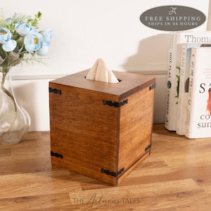 Mango Wood Tissue Box Holder, Farmhouse Bathroom Organizer, Toiletry Storage Box