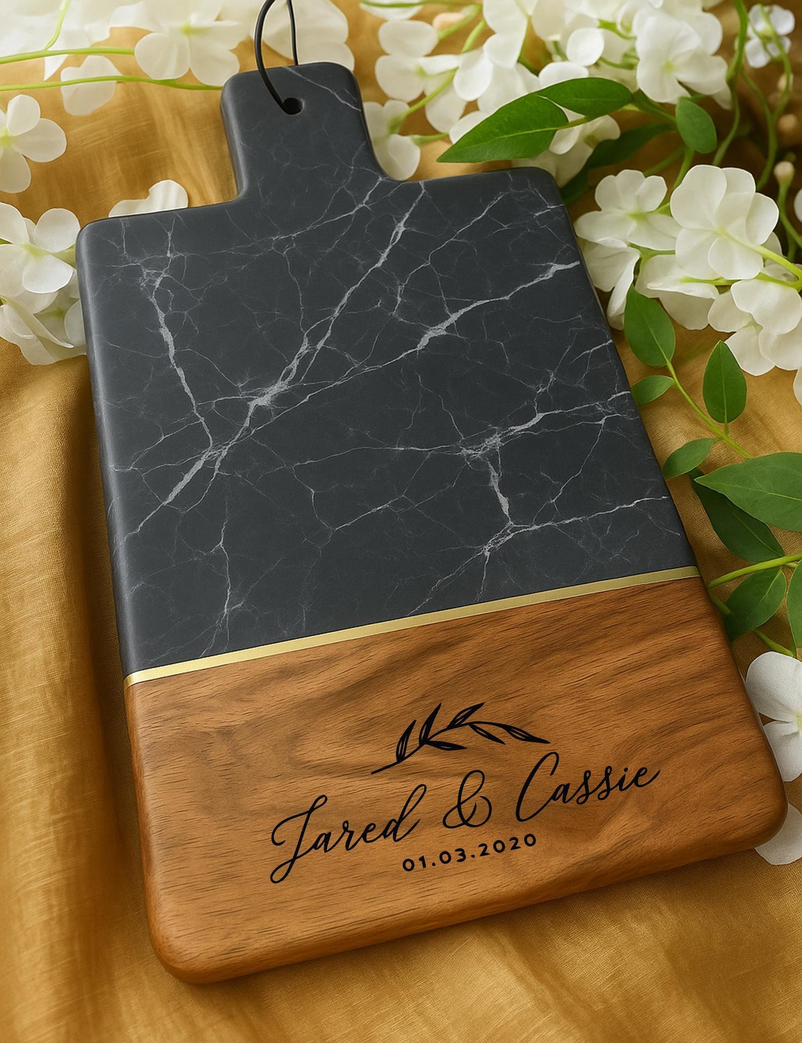 Personalized Marble Wood Cutting Board - White, Board Only