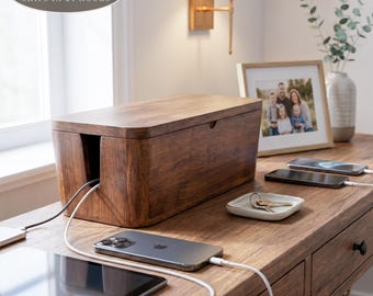 Cable Management Box Available in Different Colors: Cord Organizer, Rustic Storage, Fathers Day Gift