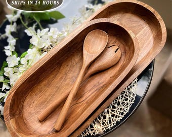Hand-Carved Acacia Wood Dough Bowl: Rustic Farmhouse Centerpiece (Large, Extra Large)