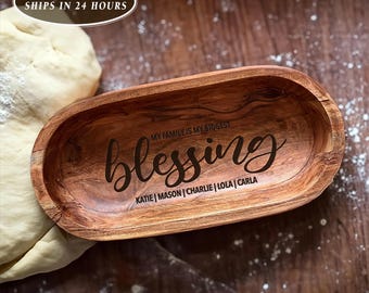 Engraved Acacia Wood Dough Bowl, Personalized Prayer Bowl, Religious Home Decor