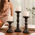 Handmade Wood Pillar Candle Holder Set, Rustic Table Centerpiece