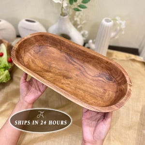 Large Handmade Wood Dough Bowl, Fall Host Gift, Wooden Fruit Bowl, Large Bread Making Bowl, Long Proofing Bowl, Kitchen Serving Tray, Decor