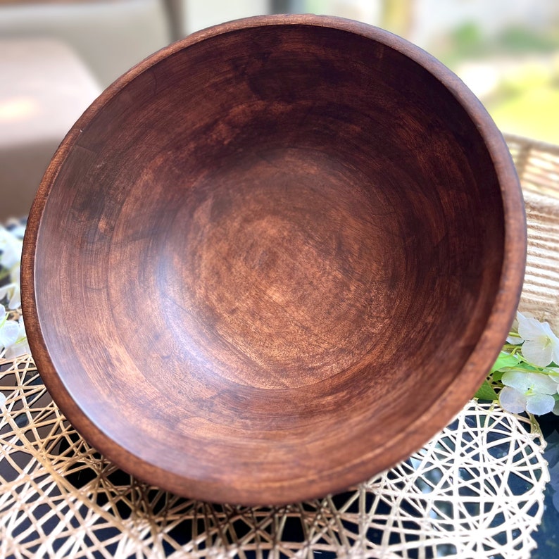 Wood Salad Bowl with Serving Utensils, Salad Serving Bowl, Centerpiece Bowls, Housewarming Gift Bowls, Fruit Bowl for Living Room Kitchen image 8