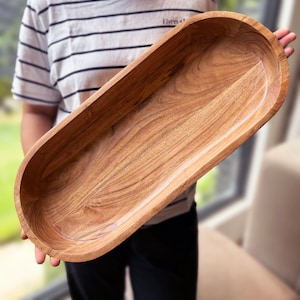 Extra Long Handmade Wood Dough Bowl, Hand Carved Extra Large Bread Bowl, Farmhouse Decor Rustic Wood Bowl, Centerpieces for Dining Table