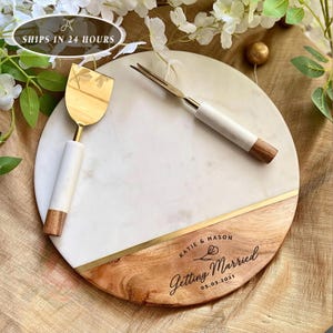 Charcuterie Board, Personalized Valentines Gift For Coupe, Home-Decor, Serving Platter, Custom Marble Cheese Board With Cutlery, Engagement