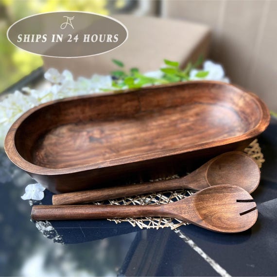 Wooden Bowls Handmade, Acacia Wood Salad Bowl, Large Dough Bowl, Bread Bowl, Outdoor Decor Gift, Walnut Color Kitchenware, Food Safe Bowls