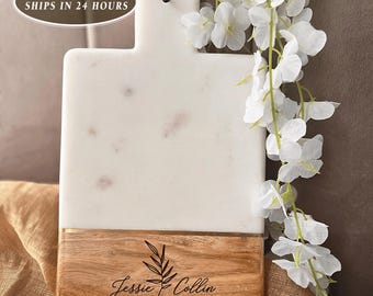 Personalized Cutting Board With Handle, Bridal Shower Gift, Wedding Gift, Cheese Board, Custom Engraved Charcuterie Board, Serving Board