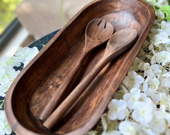 Long Wood Dough Bowl, Hand Carved Bread Dough Bowl, Walnut Color, Unique Gift for Parents, Family Reunion, Family Gift