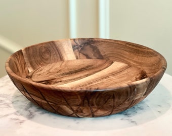 Wood Bowls handmade, Hand Carved Wooden Bowl, Curved Wood Salad Bowl, Natural Wood Fruit Bowl, Decor Bowl for Living Room Kitchen, Wood Gift