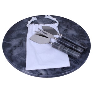 Cheese Board with Marble and Wood Cutlery Set, Marble Cutting Board, 12, perfect for serving tray, cutting board for kitchen and dining Black Marble