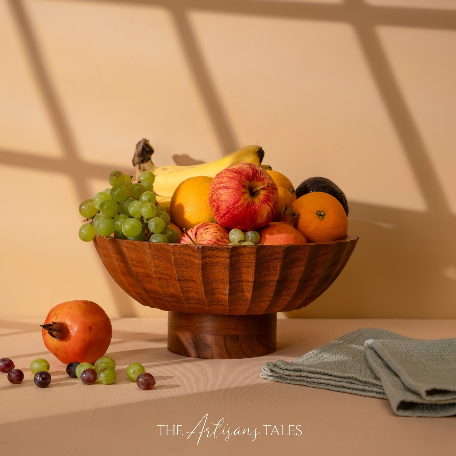 Footed Fruit Bowl, Holiday Hosting Decor, Rustic Acacia Wood Pedestal Bowl, Kitchen Gift For Grandparent, Gift For Her, Wood Serveware