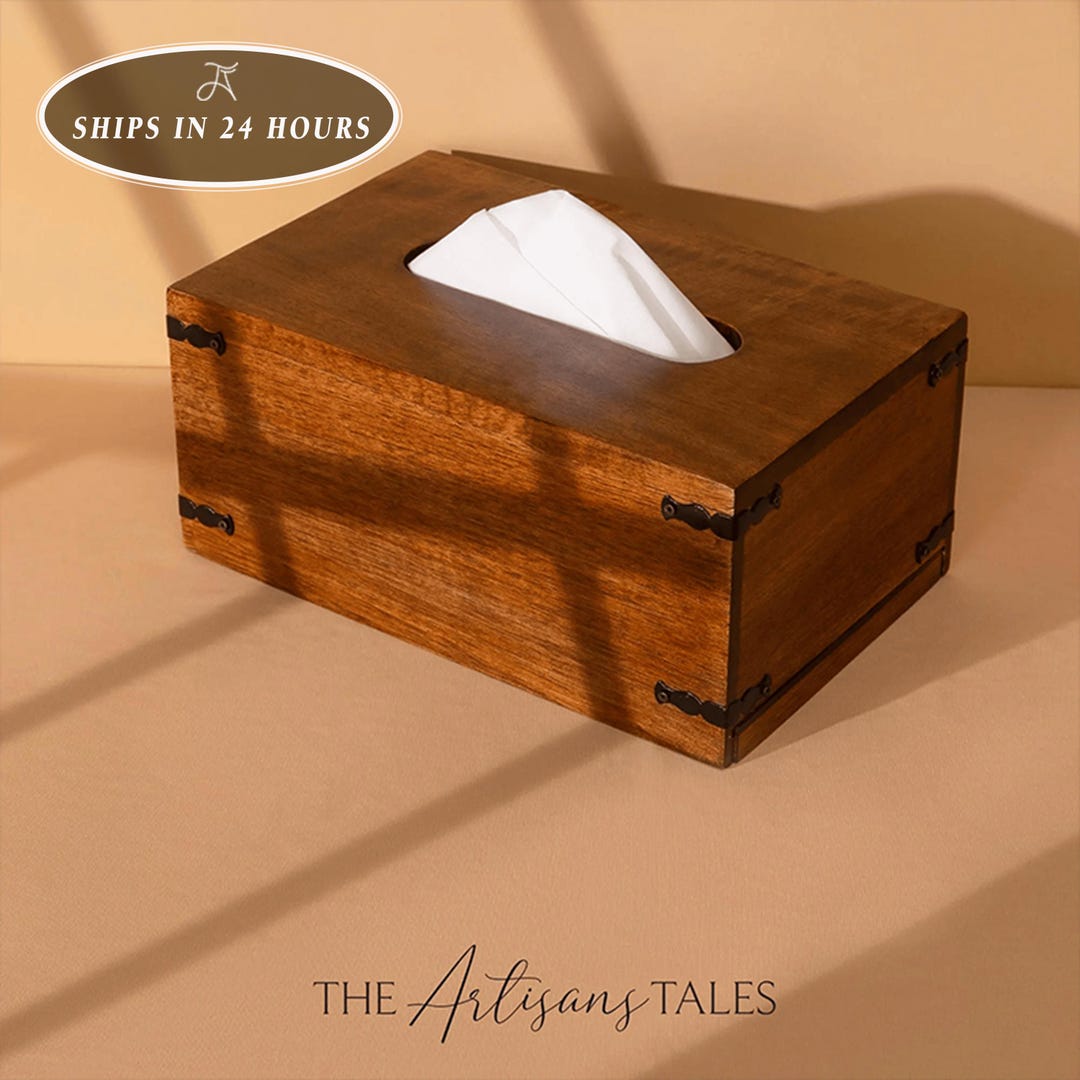 Tissue Box Cover Rectangular With Slide Out Bottom, Rustic Home